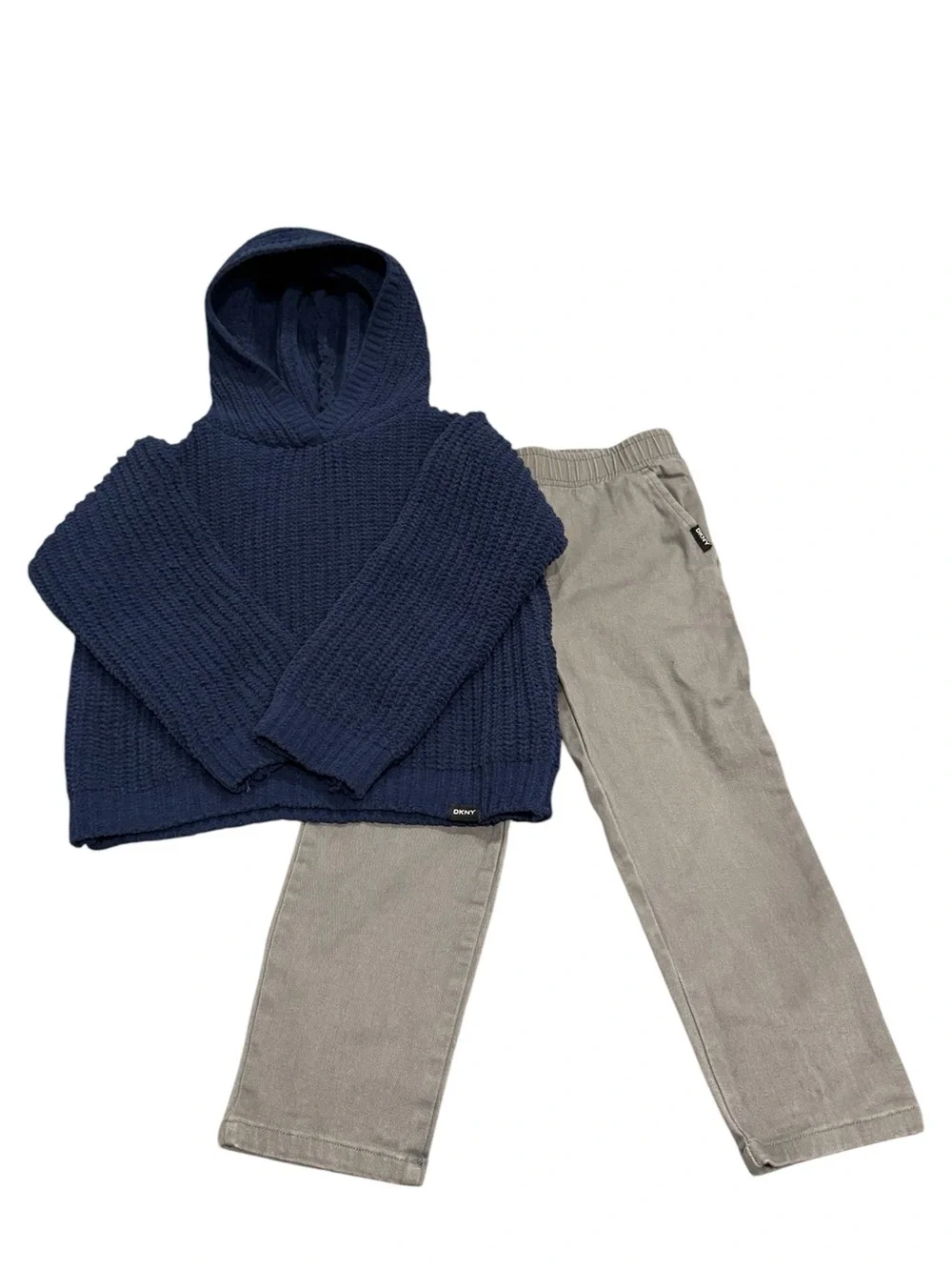 DKNY Chenille Hooded Sweater and Gray Pants - 2 Piece Set